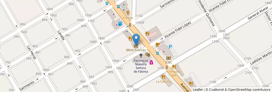 Mapa de ubicacion de BBVA Francés en Arjantin, Buenos Aires, Partido De San Isidro, Martínez.