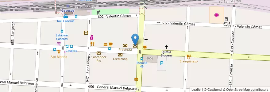 Mapa de ubicacion de BBVA Francés en Argentina, Buenos Aires, Partido De Tres De Febrero, Caseros.