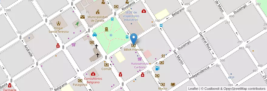 Mapa de ubicacion de BBVA Francés en 阿根廷, 布宜诺斯艾利斯省, Partido De Zárate.