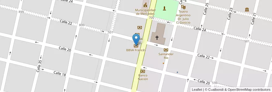 Mapa de ubicacion de BBVA Francés en Argentinië, Buenos Aires, Partido De Mercedes, Mercedes.