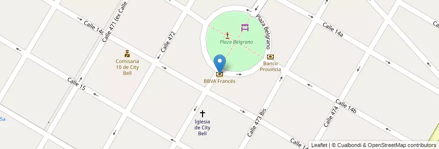 Mapa de ubicacion de BBVA Francés, City Bell en 아르헨티나, 부에노스아이레스주, Partido De La Plata, City Bell.