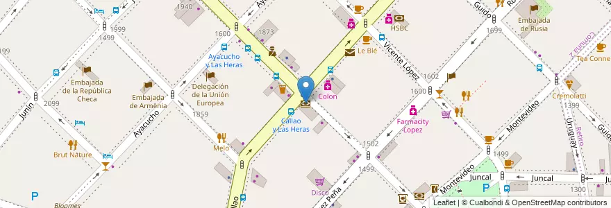 Mapa de ubicacion de BBVA Francés, Recoleta en 阿根廷, Ciudad Autónoma De Buenos Aires, Comuna 2, 布宜诺斯艾利斯.