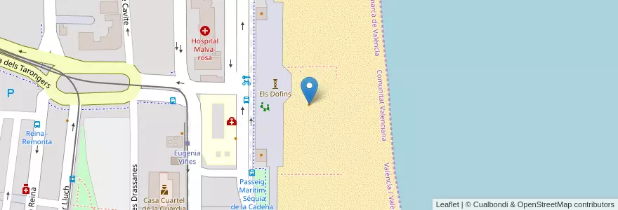 Mapa de ubicacion de Beach Bol en اسپانیا, Comunitat Valenciana, València / Valencia, Comarca De València, València.