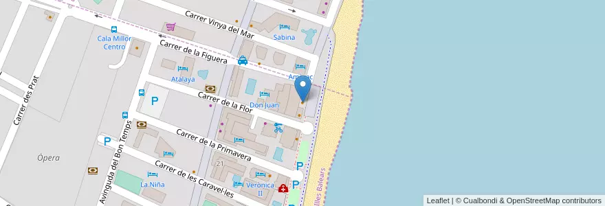 Mapa de ubicacion de Beach Lounge en 스페인, 발레아레스 제도, España (Mar Territorial), Llevant, 발레아레스 제도.