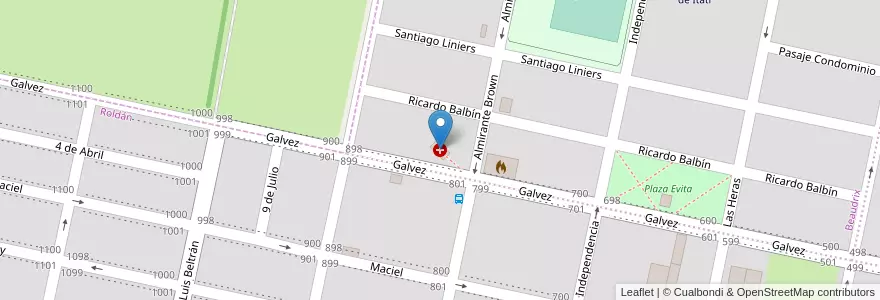 Mapa de ubicacion de Beaudrix en 阿根廷, Santa Fe, Departamento San Lorenzo, Municipio De Roldán, Roldán.