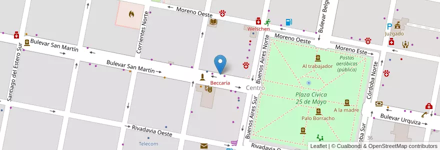 Mapa de ubicacion de Beccaría en Arjantin, Santa Fe, Departamento Castellanos, Municipio De Humberto Primo, Humberto Primo.
