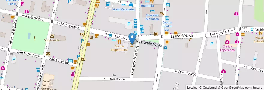 Mapa de ubicacion de Beirut Cafe & Bar en 아르헨티나, 칠레, Mendoza, Departamento Capital, Sección 3ª Parque O'Higgins, Ciudad De Mendoza, Sección 2ª Barrio Cívico.