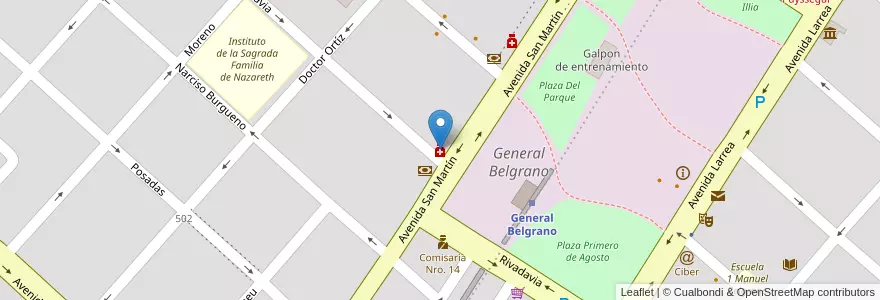 Mapa de ubicacion de Belgrano en アルゼンチン, ブエノスアイレス州, Partido De General Belgrano, General Belgrano.