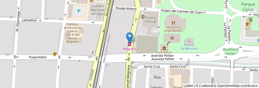 Mapa de ubicacion de Belgrano en الأرجنتين, تشيلي, Mendoza, Departamento Capital, Sección 2ª Barrio Cívico, Ciudad De Mendoza.