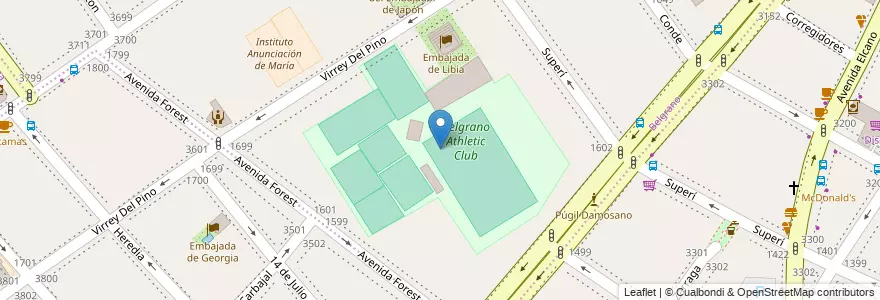 Mapa de ubicacion de Belgrano Athletic Club, Belgrano en Argentina, Ciudad Autónoma De Buenos Aires, Buenos Aires.