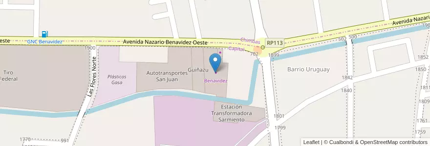 Mapa de ubicacion de Benavidez en Argentinien, San Juan, Chile, Capital.