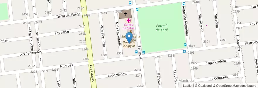 Mapa de ubicacion de Bernardo O'Higgins en 아르헨티나, 칠레, Mendoza, Departamento Las Heras, Distrito El Challao.