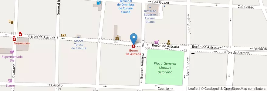 Mapa de ubicacion de Berón de Astrada en الأرجنتين, Corrientes, Departamento Curuzú Cuatiá, Municipio De Curuzú Cuatiá.