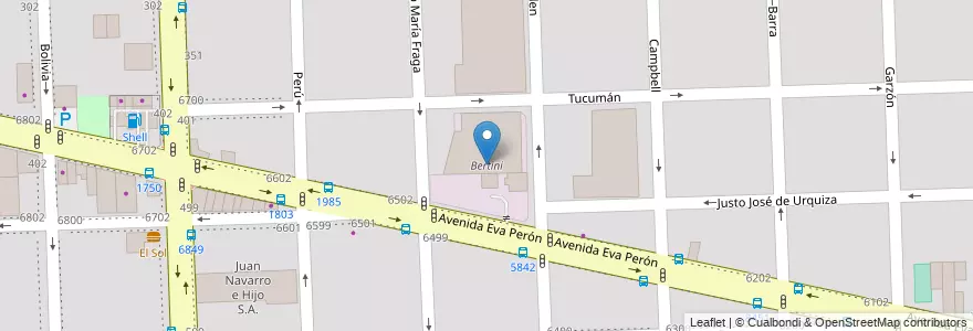 Mapa de ubicacion de Bertini en Argentinië, Santa Fe, Departamento Rosario, Municipio De Rosario, Rosario.