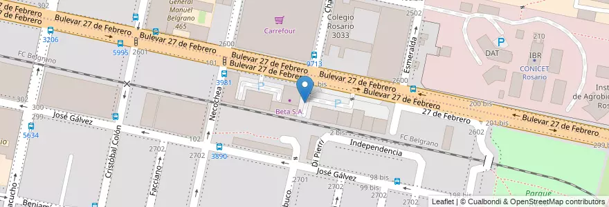 Mapa de ubicacion de Beta S.A. en 아르헨티나, Santa Fe, Departamento Rosario, Municipio De Rosario, 로사리오.