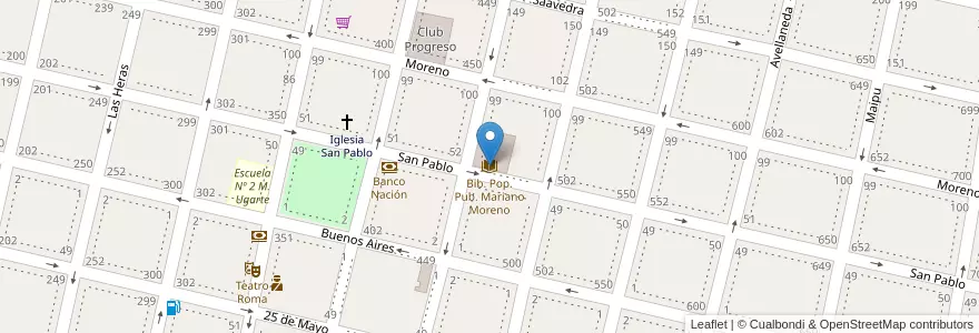 Mapa de ubicacion de Bib. Pop. Pub. Mariano Moreno en アルゼンチン, ブエノスアイレス州, Partido De Salto.