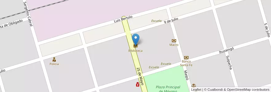 Mapa de ubicacion de Biblioteca en Arjantin, Santa Fe, Departamento Constitución, Municipio De Máximo Paz, Máximo Paz.