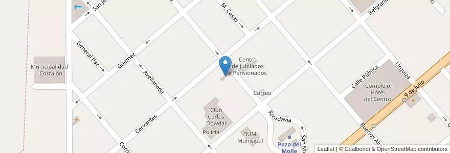 Mapa de ubicacion de Biblioteca en آرژانتین, Córdoba, Departamento Río Segundo, Pedanía Calchín, Municipio De Pozo Del Molle, Pozo Del Molle.