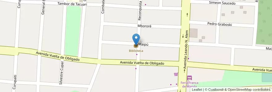 Mapa de ubicacion de Biblioteca en アルゼンチン, ミシオネス州, Departamento Iguazú, Municipio De Wanda.