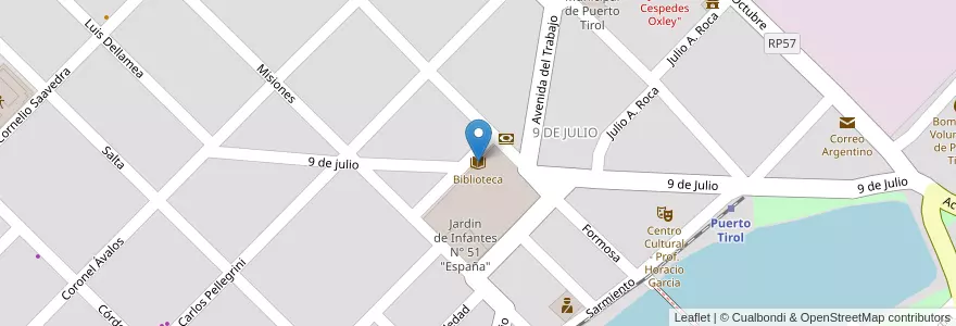 Mapa de ubicacion de Biblioteca en الأرجنتين, Chaco, Departamento Libertad, Municipio De Puerto Tirol, Puerto Tirol.