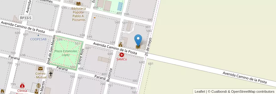 Mapa de ubicacion de Biblioteca Alfonsina Storni en アルゼンチン, サンタフェ州, Departamento Iriondo, Municipio De Bustinza, Bustinza.
