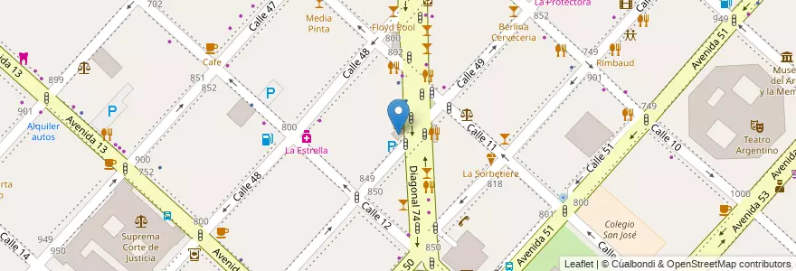 Mapa de ubicacion de Biblioteca Almafuerte (juvenil), Casco Urbano en آرژانتین, استان بوئنوس آیرس, Partido De La Plata, La Plata.