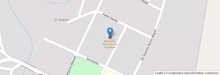 Mapa de ubicacion de Biblioteca Bernardinno Rivadavia en アルゼンチン, チリ, ネウケン州, Departamento Ñorquín, Límite Municipio De El Huecú, El Huecú, El Huecú.