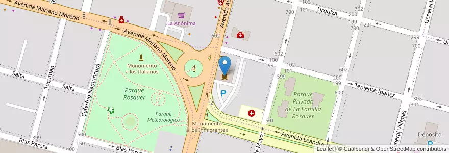 Mapa de ubicacion de Biblioteca Bernardino Rvadavia en アルゼンチン, チリ, リオネグロ州, Cipolletti, Departamento General Roca.