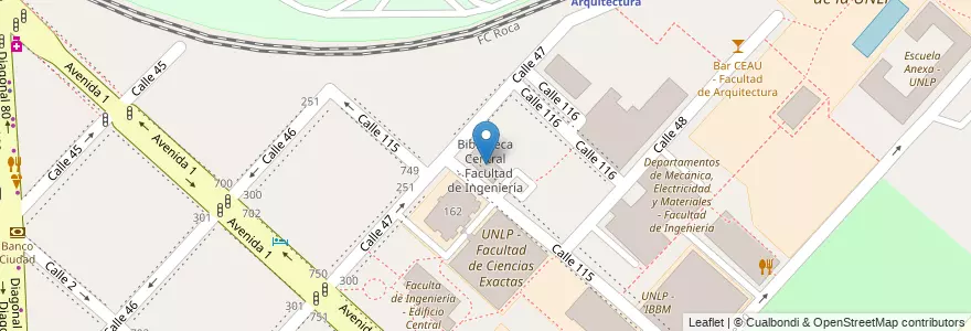 Mapa de ubicacion de Biblioteca Central - Facultad de Ingeniería, Casco Urbano en آرژانتین, استان بوئنوس آیرس, Partido De La Plata, La Plata.