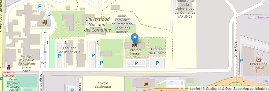 Mapa de ubicacion de Biblioteca Central (UNCo) en Argentinien, Chile, Provinz Neuquén, Departamento Confluencia, Municipio De Neuquén, Neuquén.