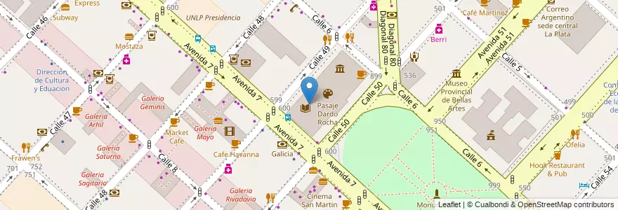 Mapa de ubicacion de Biblioteca de Arte, Casco Urbano en آرژانتین, استان بوئنوس آیرس, Partido De La Plata, La Plata.