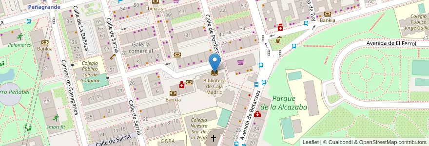 Mapa de ubicacion de Biblioteca de Caja Madrid en إسبانيا, منطقة مدريد, منطقة مدريد, Área Metropolitana De Madrid Y Corredor Del Henares, مدريد.