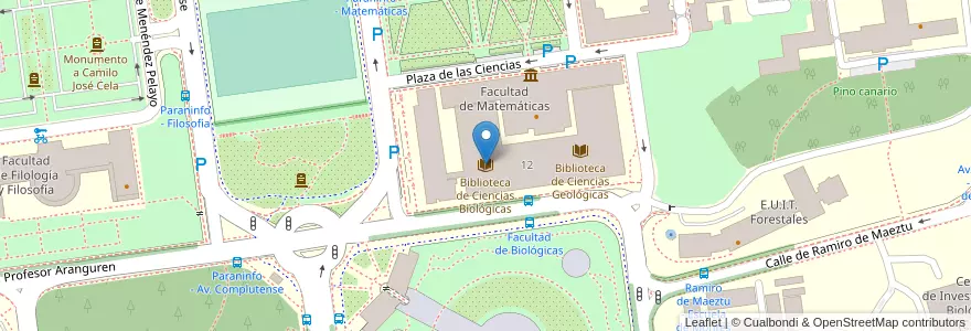 Mapa de ubicacion de Biblioteca de Ciencias Biológicas en Sepanyol, Comunidad De Madrid, Comunidad De Madrid, Área Metropolitana De Madrid Y Corredor Del Henares, Madrid.