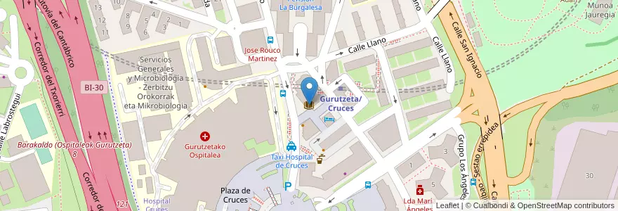 Mapa de ubicacion de Biblioteca de Cruces en إسبانيا, إقليم الباسك, Bizkaia, Bilboaldea, Barakaldo.
