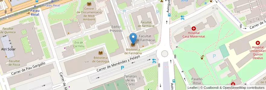 Mapa de ubicacion de Biblioteca de Farmàcia en إسبانيا, كتالونيا, برشلونة, بارسلونس, Barcelona.
