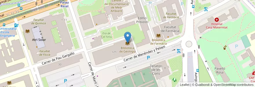Mapa de ubicacion de Biblioteca de Geologia en 스페인, Catalunya, Barcelona, Barcelonès, 바르셀로나.