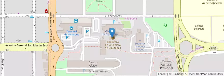 Mapa de ubicacion de Biblioteca de la Cámara de Diputados en アルゼンチン, ラ・パンパ州, Municipio De Santa Rosa, Departamento Capital, Santa Rosa.