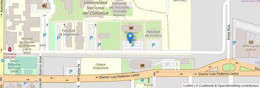 Mapa de ubicacion de biblioteca de la unco en Аргентина, Чили, Неукен, Departamento Confluencia, Municipio De Neuquén, Neuquén.