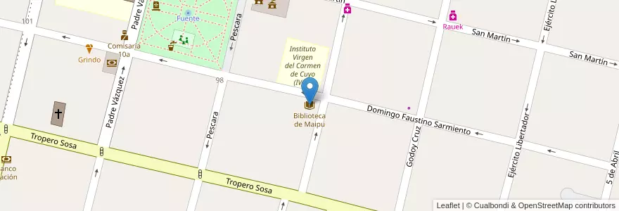 Mapa de ubicacion de Biblioteca de Maipu en الأرجنتين, تشيلي, Mendoza, Departamento Maipú, Distrito Ciudad De Maipú, Maipú.