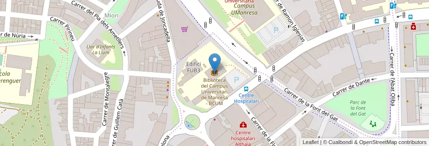 Mapa de ubicacion de Biblioteca del Campus Universitari de Manresa - BCUM en 西班牙, Catalunya, Barcelona, Bages, Manresa.