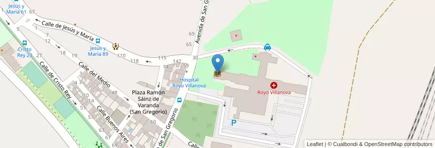 Mapa de ubicacion de Biblioteca del Hospital Royo Villanova en Espagne, Aragon, Saragosse, Zaragoza, Saragosse.
