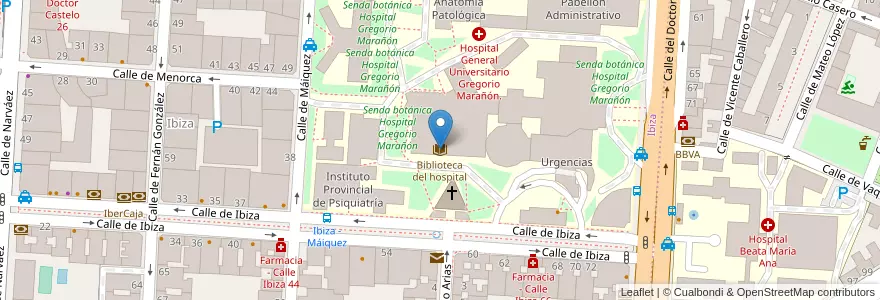 Mapa de ubicacion de Biblioteca del hospital en إسبانيا, منطقة مدريد, منطقة مدريد, Área Metropolitana De Madrid Y Corredor Del Henares, مدريد.