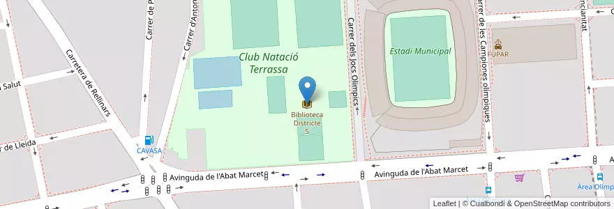 Mapa de ubicacion de Biblioteca Districte 5 en İspanya, Catalunya, Barcelona, Vallès Occidental, Terrassa.