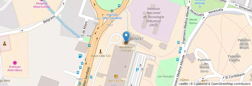 Mapa de ubicacion de Biblioteca FCEFyN en Argentina, Córdoba, Departamento Capital, Pedanía Capital, Córdoba, Municipio De Córdoba.