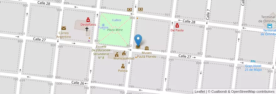 Mapa de ubicacion de Biblioteca Ibarra en アルゼンチン, ブエノスアイレス州, Partido De Veinticinco De Mayo, Veinticinco De Mayo.