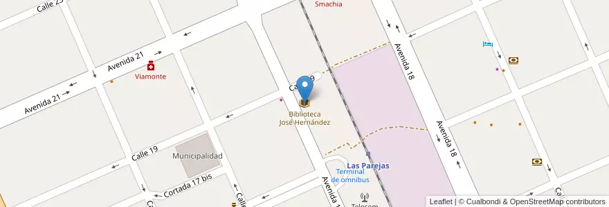 Mapa de ubicacion de Biblioteca José Hernández en Argentine, Santa Fe, Departamento Belgrano, Municipio De Las Parejas, Las Parejas.