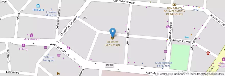 Mapa de ubicacion de Biblioteca Juan Benigar en Arjantin, Şili, Neuquén, Departamento Aluminé, Límite Municipio De Aluminé, Aluminé.