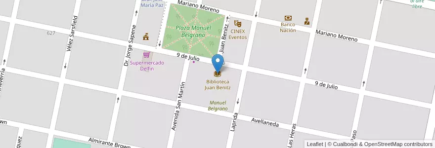 Mapa de ubicacion de Biblioteca Juan Benitz en Аргентина, Кордова, Departamento Marcos Juárez, Pedanía Saladillo, Monte Buey.