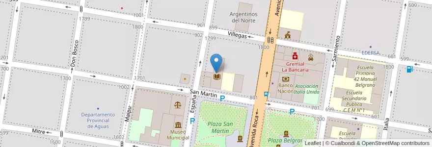 Mapa de ubicacion de Biblioteca "Julio A. Roca" en Argentina, Río Negro Province, General Roca, Departamento General Roca, General Roca.