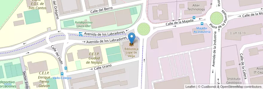 Mapa de ubicacion de Biblioteca Lope de Vega en إسبانيا, منطقة مدريد, منطقة مدريد, Área Metropolitana De Madrid Y Corredor Del Henares, Tres Cantos.